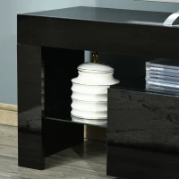 HOMCOM Comoda TV 65" max din MDF si sticla cu 3 compartimente deschise, un compartiment, lumini cu LED in 16 culori RGB, 160x35x45 cm, negru(m-9)