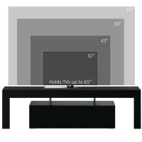 HOMCOM Comoda TV 65" max din MDF si sticla cu 3 compartimente deschise, un compartiment, lumini cu LED in 16 culori RGB, 160x35x45 cm, negru(m-7)
