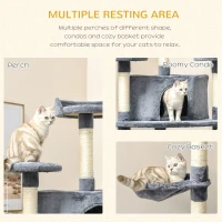 PawHut Ansamblu de Joaca pentru Pisici cu inaltime de 200 cm, cu Stalpi din Sisal, Compartimente si Hamace din PAL si Plus(m-6)