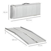 HOMCOM Rampe Mobile pentru Scaune cu Roți și Scutere, Pliabilă, Antiderapantă, Aliaj, Capacitate 272kg, 183x72x5cm, Silver(m-3)