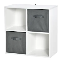HOMCOM Estante para Livros de 4 Cubos Estante Modular com 2 Cestos Removíveis de TNT para Escritório Estúdio Dormitório 61,5x30x61,5cm Branco e Cinza(m-10)
