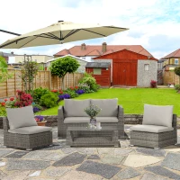 Outsunny Gartenmöbel-Set für 4 Personen aus PE-Rattan, wetterbeständig, abnehmbare Bezüge, Grau + Beige(m-2)