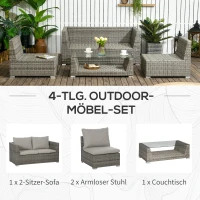 Outsunny Gartenmöbel-Set für 4 Personen aus PE-Rattan, wetterbeständig, abnehmbare Bezüge, Grau + Beige(m-4)