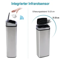 HOMCOM Edelstahl Automatik Sensor Mülleimer Abfalleimer IR Sensor mit/ohne Inneneimer rund viereckig (50L/viereckig)(m-6)