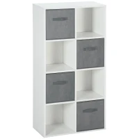 HOMCOM Estante para Livros de 8 Cubos Estante Modular com 4 Cestos Removíveis de TNT para Escritório Estúdio Dormitório 61,5x30x121,6cm Branco e Cinza(m-1)