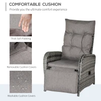 Outsunny 2 Seater Patio Wicker Chaise Lounge Sofa Set with Fabric Cushion, Grey(m-7)