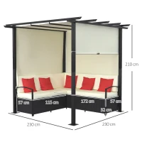 Outsunny Mobilier de Terasa Impletit, Set de Canapele de exterior din Ratan PE cu Pergola copertina plianta, Copertina pentru punte, piscina, gradina, terasa, bej(m-3)