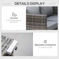 Outsunny 6PC Rattan Corner Sofa Set Wicker 4 Seater Garden Storage Coffee Table Conversation Ottoman Outdoor Weave Furniture w/ Cushion Grey(m-7)
