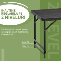 Outsunny Masa pliabila pentru gradina pentru 4 persoane, Masa dreptunghiulara de exterior cu inaltime reglabila, cu blat de masa din HDPE si cadru de otel, gri inchis(m-5)