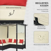 Outsunny Mobilier de Terasa Impletit, Set de Canapele de exterior din Ratan PE cu Pergola copertina plianta, Copertina pentru punte, piscina, gradina, terasa, bej(m-5)