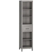 Kleankin Dulap de depozitare pentru baie Linen Tower cu sertar si raft pe 5 niveluri, gri(m-1)