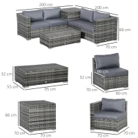 Outsunny 6PC Rattan Corner Sofa Set Wicker 4 Seater Garden Storage Coffee Table Conversation Ottoman Outdoor Weave Furniture w/ Cushion Grey(m-3)