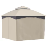 Outsunny Foisor pentru gradina 3m x 3 m, Adapost copertina foisor exterior cu acoperis dublu cu plasa & draperii, Cadru din otel galvanizat pentru gradina, gazon, curtea din spate si punte(m-8)
