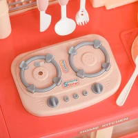HOMCOM Kinderküche Spielzeugküche mit Zubehör Spielküche Küchenspielzeug mit Nebelbildung Wasserspray Lichter Musikfunktionen Spielzeugset für 3–6 Jahre PP-Kunststoff Rosa+Beige 60 x 27 x 84 cm(m-11)