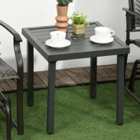 Outsunny Garden Side Table, 51x51cm Square Patio Coffee Table with Umbrella Hole, End Table with Steel Frame for Balcony, Grey(m-2)