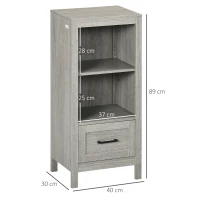 Kleankin Dulap de depozitare pentru baie, cu compartimente deschise si sertar pentru camera de zi si camera de joaca, gri(m-3)