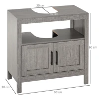 Kleankin Dulap de depozitare pentru chiuveta cu 2 usi si raft deschis, gri(m-3)