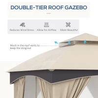 Outsunny Foisor pentru gradina 3m x 3 m, Adapost copertina foisor exterior cu acoperis dublu cu plasa & draperii, Cadru din otel galvanizat pentru gradina, gazon, curtea din spate si punte(m-4)