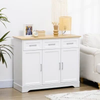 HOMCOM Dulap tip bufet, Dulap modern de bucatarie cu 3 sertare, 3 dulapuri cu usi, raft reglabil pentru zona de servit masa și camera de zi, alb(m-2)