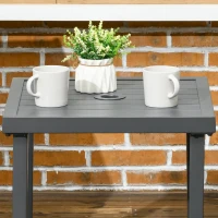Outsunny Garden Side Table, 51x51cm Square Patio Coffee Table with Umbrella Hole, End Table with Steel Frame for Balcony, Grey(m-7)