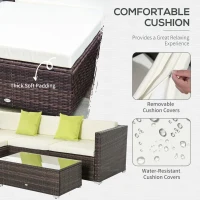 Outsunny Rattan Corner Sofa Set 4-Seater Outdoor Garden Sofa for Patio - Brown(m-5)