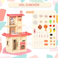 HOMCOM Kinderküche Spielzeugküche mit Zubehör Spielküche Küchenspielzeug mit Nebelbildung Wasserspray Lichter Musikfunktionen Spielzeugset für 3–6 Jahre PP-Kunststoff Rosa+Beige 60 x 27 x 84 cm(m-7)