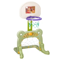 HomCom  Kit de Desporto 2 em 1 Futebol e Basquetebol Infantil  Crianças de a partir de 3 anos inclui 2 Bolas(m-4)