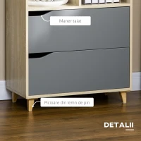 HOMCOM Biblioteca moderna din PAL si MDF cu 2 sertare si 4 rafturi deschise pentru sufragerie, birou si dormitor, 70,2x35x130 cm, culoare lemn si gri(m-7)