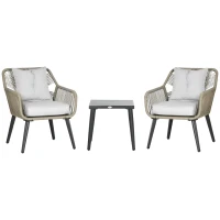 Outsunny Set Modern din 3 Piese cu Suporturi Ajustabile, Set de Cafea pentru Terasă din Împletitură Rotundă, 63x73x78 cm, Gri Deschis(m-1)