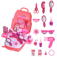 HOMCOM Maleta de beleza para meninas acima de 3 anos Brinquedo de cabeleireiro projeto 3 em 1 mochila mesa com espaço de armazenamento 30x28x30 cm rosa(m-1)