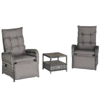 Outsunny 2 Seater Patio Wicker Chaise Lounge Sofa Set with Fabric Cushion, Grey(m-1)