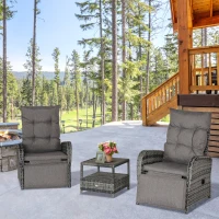 Outsunny 2 Seater Patio Wicker Chaise Lounge Sofa Set with Fabric Cushion, Grey(m-2)