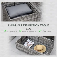 Outsunny 6PC Rattan Corner Sofa Set Wicker 4 Seater Garden Storage Coffee Table Conversation Ottoman Outdoor Weave Furniture w/ Cushion Grey(m-6)