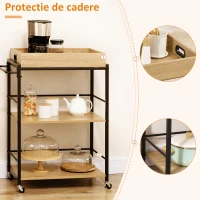 HOMCOM Carucior de bucatarie cu 3 rafturi si tava detasabila e roti mobile, carucior de bucatarie in stil industrial 65x40x86cm, lemn si negru(m-7)
