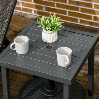 Outsunny Garden Side Table, 51x51cm Square Patio Coffee Table with Umbrella Hole, End Table with Steel Frame for Balcony, Grey(m-8)