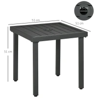 Outsunny Garden Side Table, 51x51cm Square Patio Coffee Table with Umbrella Hole, End Table with Steel Frame for Balcony, Grey(m-3)