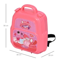 HOMCOM Maleta de beleza para meninas acima de 3 anos Brinquedo de cabeleireiro projeto 3 em 1 mochila mesa com espaço de armazenamento 30x28x30 cm rosa(m-3)