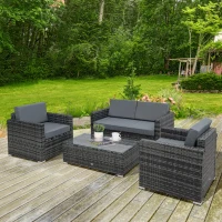 Outsunny 4 Pieces Wicker Steel Rattan Sofa Set Garden Chair Seat Furniture Patio Grey(m-10)
