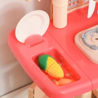 HOMCOM Kinderküche Spielzeugküche mit Zubehör Spielküche Küchenspielzeug mit Nebelbildung Wasserspray Lichter Musikfunktionen Spielzeugset für 3–6 Jahre PP-Kunststoff Rosa+Beige 60 x 27 x 84 cm(m-12)