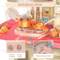 HOMCOM Kinderküche Spielzeugküche mit Zubehör Spielküche Küchenspielzeug mit Nebelbildung Wasserspray Lichter Musikfunktionen Spielzeugset für 3–6 Jahre PP-Kunststoff Rosa+Beige 60 x 27 x 84 cm(m-5)