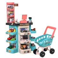 HOMCOM Brinquedos de supermercado para crianças acima de 3 anos com 52 peças Som e luz 53x34x79 cm(m-1)