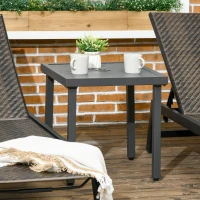 Outsunny Garden Side Table, 51x51cm Square Patio Coffee Table with Umbrella Hole, End Table with Steel Frame for Balcony, Grey(m-10)