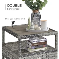 Outsunny 2 Seater Patio Wicker Chaise Lounge Sofa Set with Fabric Cushion, Grey(m-6)