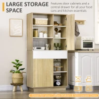 HOMCOM Dulap de Bucatarie, Dulap de Depozitare Independent, Suport pentru Cuptor cu Microunde cu Rafturi Reglabile si Sertar pentru Sufragerie, Camera de Luat Masa, Natural(m-4)