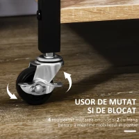 HOMCOM Carucior de bucatarie cu 3 rafturi si tava detasabila e roti mobile, carucior de bucatarie in stil industrial 65x40x86cm, lemn si negru(m-6)