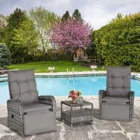 Outsunny 2 Seater Patio Wicker Chaise Lounge Sofa Set with Fabric Cushion, Grey(m-12)