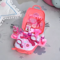 HOMCOM Maleta de beleza para meninas acima de 3 anos Brinquedo de cabeleireiro projeto 3 em 1 mochila mesa com espaço de armazenamento 30x28x30 cm rosa(m-2)