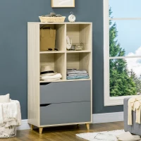 HOMCOM Biblioteca moderna din PAL si MDF cu 2 sertare si 4 rafturi deschise pentru sufragerie, birou si dormitor, 70,2x35x130 cm, culoare lemn si gri(m-2)