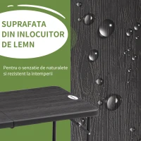 Outsunny Masa pliabila pentru gradina pentru 4 persoane, Masa dreptunghiulara de exterior cu inaltime reglabila, cu blat de masa din HDPE si cadru de otel, gri inchis(m-7)
