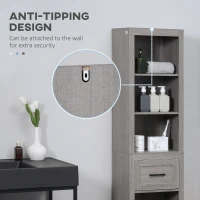 Kleankin Dulap de depozitare pentru baie Linen Tower cu sertar si raft pe 5 niveluri, gri(m-6)